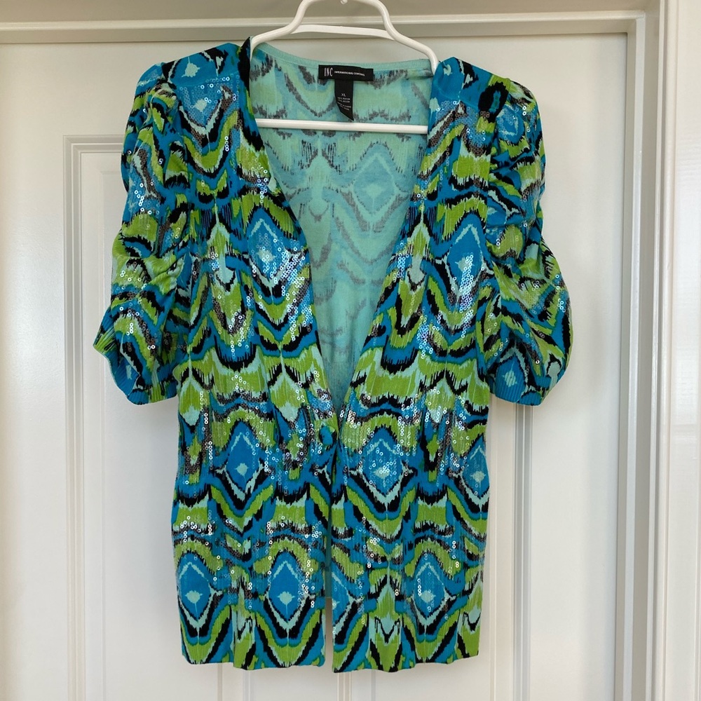INC Sequin Short-Sleeve Cardigan
